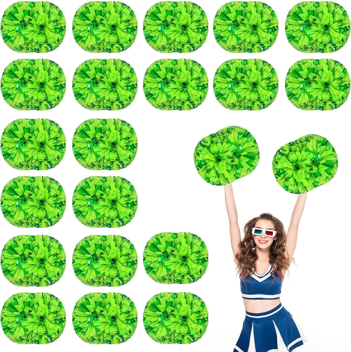 20 PCS Metallic Cheerleading Pom Pom for Team Spirit Sports Dance Cheering Kids Adults