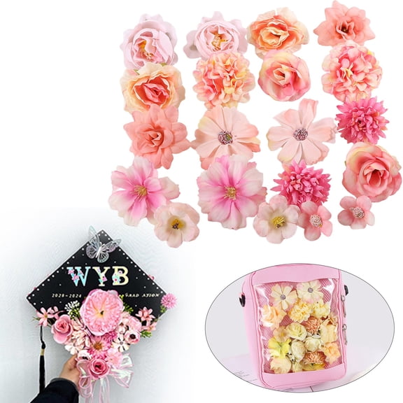 20 PCS Mini Silk Flower Heads Small Pink Fake Rose Daisy Faux Flowers Bulk for Crafts Artificial Loose Fabric Flowers Heads Sunflower Bulk for Wedding Hair Cap Dresses Decorations