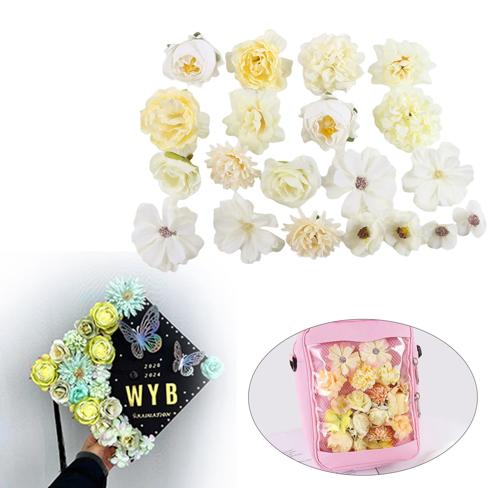 20 PCS Mini Silk Flower Heads Small Pink Fake Rose Daisy Faux Flowers ...