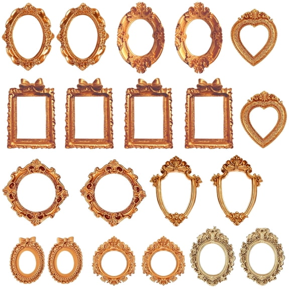 20 PCS Mini Vintage Picture Frames, 9 Styles Mini Antique Photo Frames Shadow Box Museum Craft Kit, Oval Rectangle Resin Frames for Museum DIY Project Home Decor