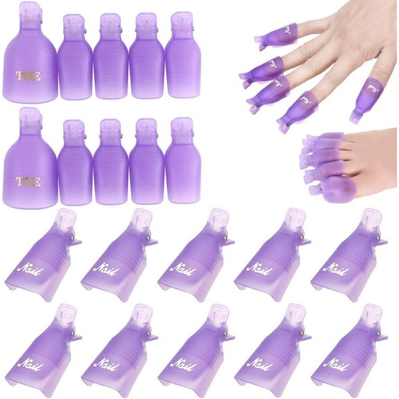 20 PCS Nail Polish Remover Clips,Toenail and Finger Gel Nail Polish Remover Clips Acrylic Nail Art Soak Off Clip Caps Purple