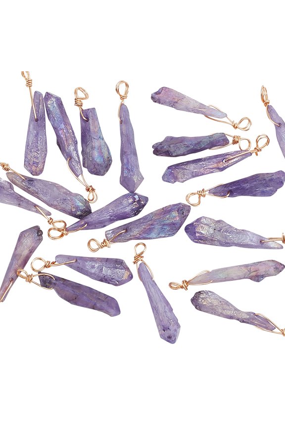 20 PCS Natural Quartz Stone Pendants Charms Irregular Lilac Electroplated Gemstone Charm Healing Pendants Rough Stone Pendant Copper Wire ring Stones