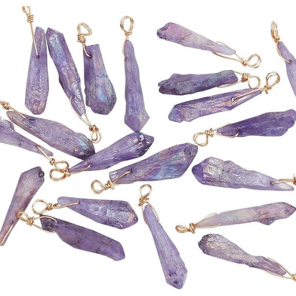 20 PCS Natural Quartz Stone Pendants Charms Irregular Lilac Electroplated Gemstone Charm Healing Pendants Rough Stone Pendant Copper Wire ring Stones for Necklace Jewelry for DIY