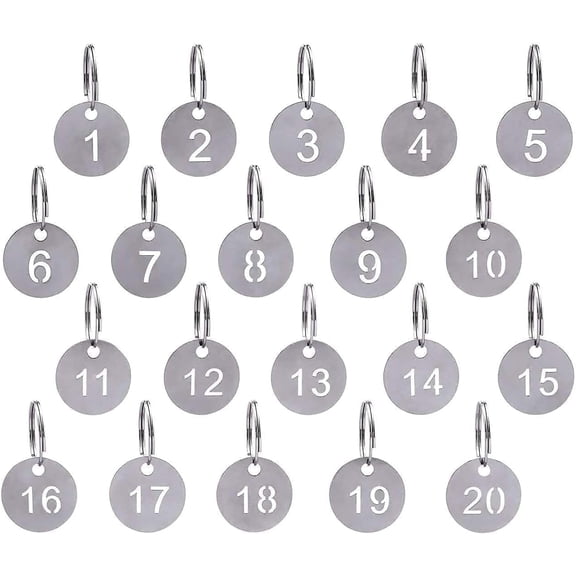 20 PCS Number Key Rings 304 Stainless Metal Numbered Tags,Pet ID Tags,1-20 ID Tags Key Tags with Key Rings for Luggage,Pet Name,Dormitory,House,Hotel Lockers