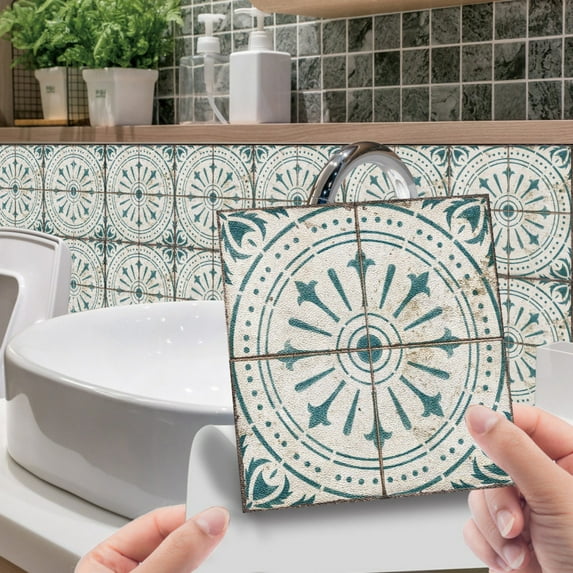 20 PCS Peel and Stick Floor Tile, 6"x6" Vinyl Moroccan Style Floor Tiles, Removable and Waterproof Flooring Tiles for Renters, Stick on Floor Tiles for Bathroom, Kitchen, Staircase