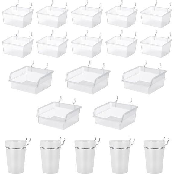 20 PCS Pegboard Cups Pegboard Bins Set, Pegboard Wall Organizer with Hooks and Loops, Pegboard Wall Containers Clear Peg Hooks Assortment Organizer Accessory for Garage Storage