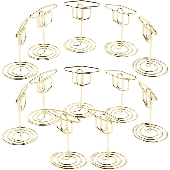 20 PCS Picture Holders for Tables - Grad Cap Picture Display Holders, Gold Metal Photo Clip Holders, Multi-Functional Table Card Holders, Spiral Base, Tabletop Display Stand for Graduation, Decor