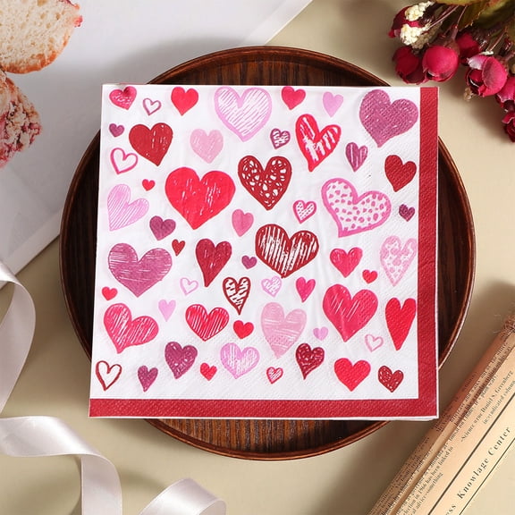 20 PCS Pink Heart Paper Napkins, Red Pink Disposable Hand Towels Dinner Napkins, 6.5" x 6.5" Romantic Guest Decorative Paper Napkins for Valentine Anniversary Birthday Wedding Supplies