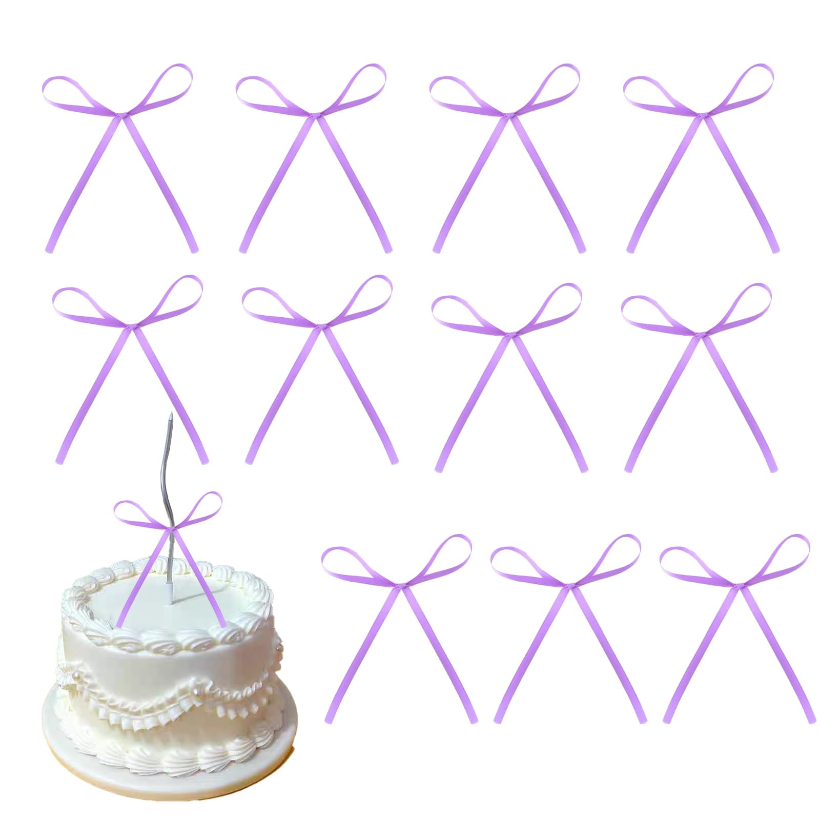 7-Piece Birthday Cake Topper Set - Happy Birthday Sign & 6 Bow Ribbons For Party Decor (Red)-941769