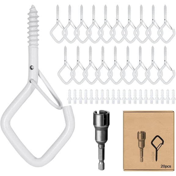 20 PCS Q-Hanger Hooks for String Lights, Ceiling Hooks for Hanging Plants, Wind Chimes, Bird Feeders, Lanterns, Christmas Decorations (Square Hanger)