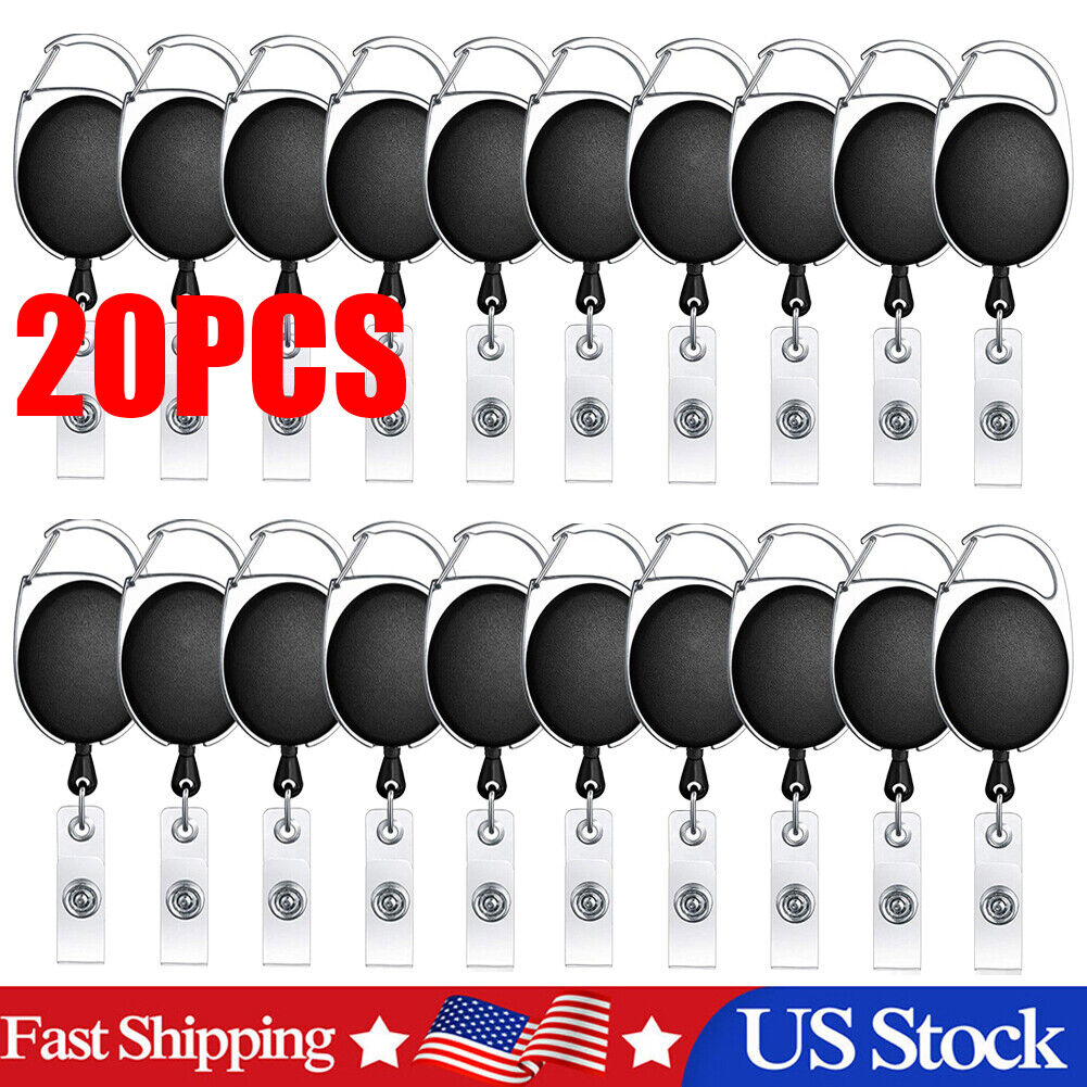 20 PCS Retractable Reel Clip Badge Holder ID Card Key Ring Carabiner US Stock