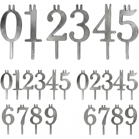 20 PCS Reusable Number Candle Holder Set for Birthday Cake - Heavy Duty Stainless Steel Metal Number Candle Holders for Milestone Anniversary Party Decorations - Silver(0-9)