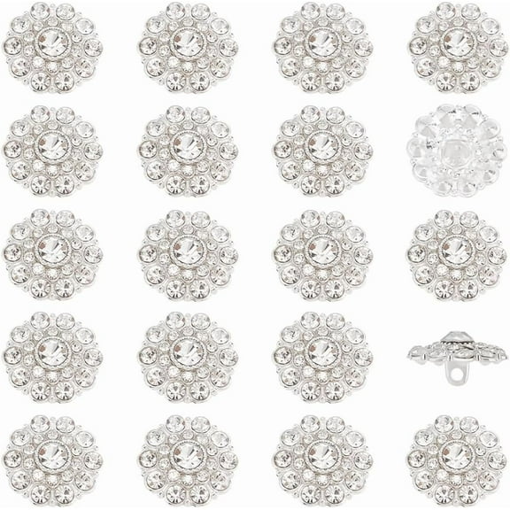 20 PCS Rhinestone Buttons 0.7x0.4 inch Crystal Rhinestone Buttons with 2mm Hole Silver Alloy Shank Buttons for Garment Accessories Flower Shape Button for Clothes Bags Hats Decoration