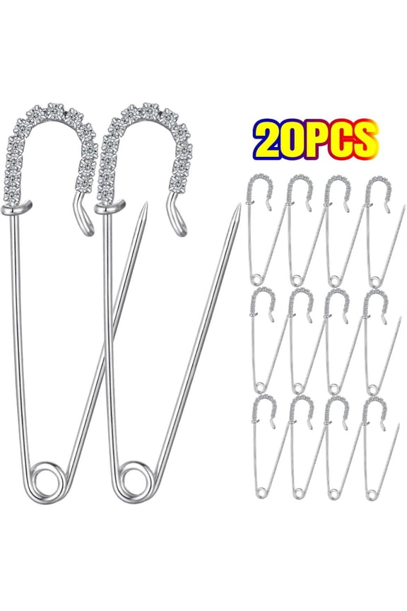 20 PCS Safety Pins White Diamond Brooch Women's Clothing Accessories for Clothes, Sewing, Arts & Craft(Silver)