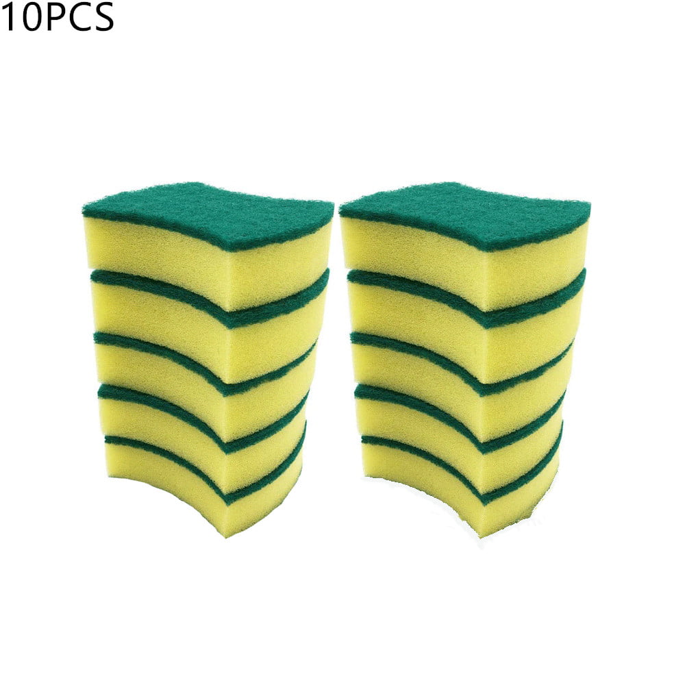 Unique Bargains Soft Non-Scratch Scouring Sponge Pad Kitchen Cleaning Pads  Green Yellow 2 Pcs