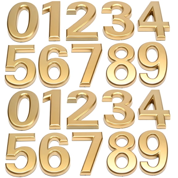 20 PCS Self-Adhesive Golden House Numbers, 2.8 Inch Waterproof ABS Plastic Address Numbers 0-9 Complete Set for Mailbox, Door, Easy Mount, Modern Design for Home & Business