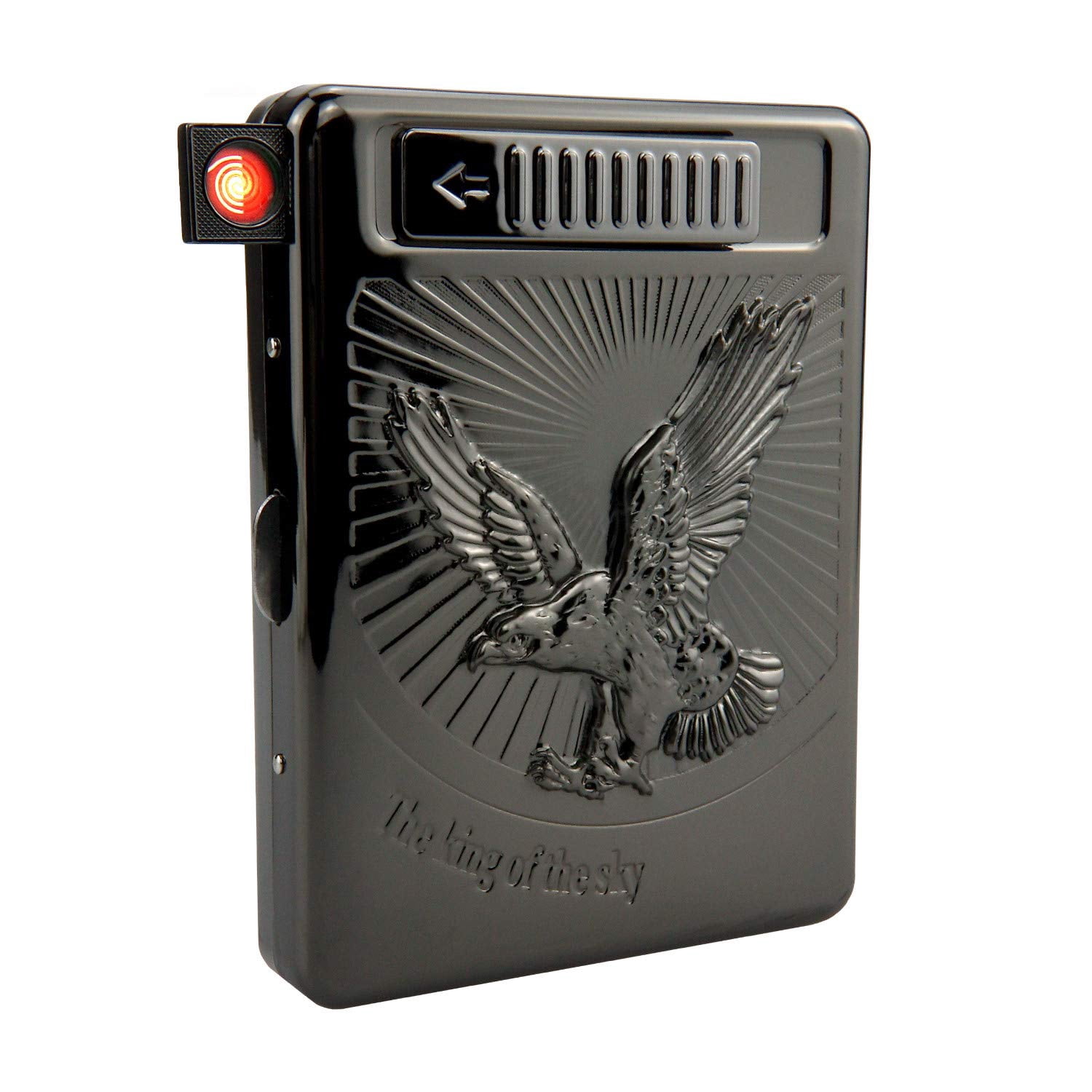 20 PCS Set Metal Cigarette Case Holder Arc Lighter with 3D Eagle Design Rechargeable Electric Arc Lighter Case Windproof Flameless USB Cigarette Case Lighter (Black)