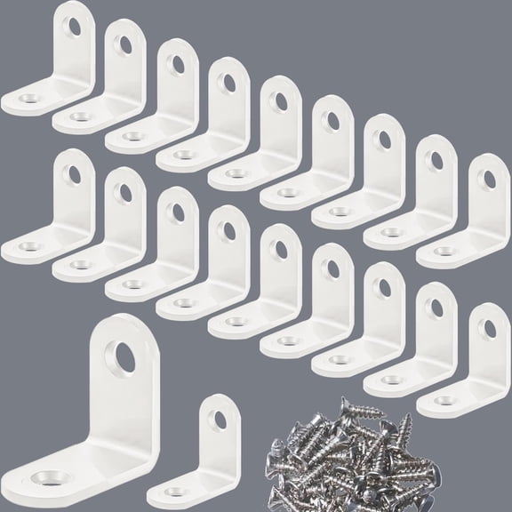 20 PCS Small White L Bracket - 1.2x1.2 Inch Stainless Steel Corner Braces for Wood Furniture, Cabinet Chair & Drawer, Durable Right Angle Shelf Bracket (Includes Screws)