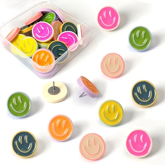 20 PCS Smiley Face Decorative Push Pins, Cute Bulletin Board Push Pins, Thumbtacks for Cork Boards, Office Organization, or Home Dcor