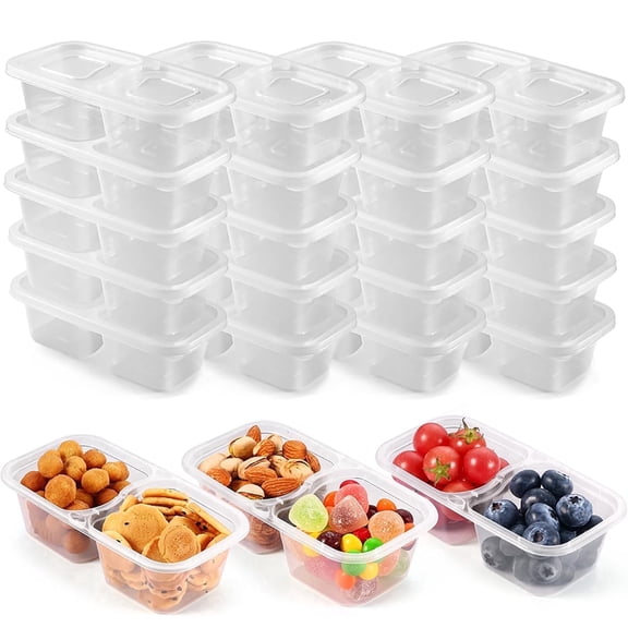 20 Sets snack containers with lids,snack pack containers 2 compartment snack containers For refrigerating sauces, outdoor takeout, and travel condiment containers with lids