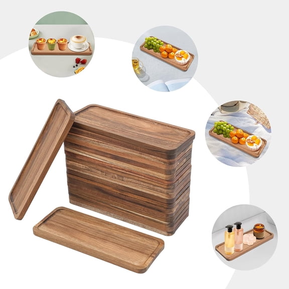 20 PCS Solid Acacia Wood Serving Trays 13.8x5.4in Rectangular Wooden Small Serving Platters Charcuterie Platter for Cupcake Cookie Dessert Fruit Snack
