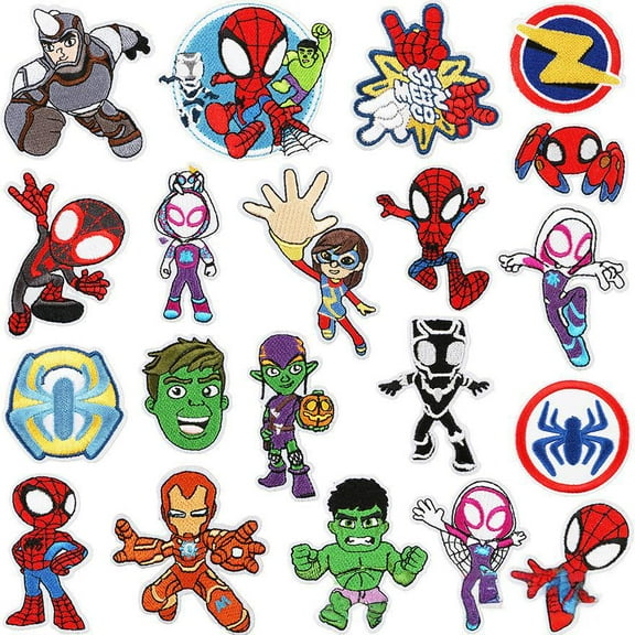 20 PCS Spider-Man Embroidered Iron On Patches for Clothes, Hulk Sew On Applique Patches, Black Panther Embroidery Patch for Hat, Backpack, Jackets, Jeans
