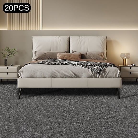 20 PCS Square Carpets, Dark Grey, 5.5mm Thickness, 20 X 20in Floor Tile Washable Mats for Living Rooms, Bedrooms