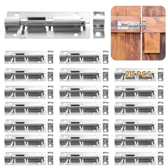 20 PCS Stainless Steel Slide Bolt Latch, Bolt Lock for Bathroom Doors and Windows, 3-Inch Small Square Barrel Lock, Includes Screws, Quality Door Bolts for Inside Door