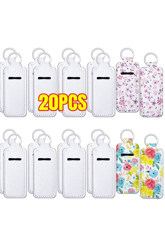 20 PCS Sublimation chapstick holder blanks bulk Blank Neoprene lipstick holder keychain Travel for Women DIY Key Ring