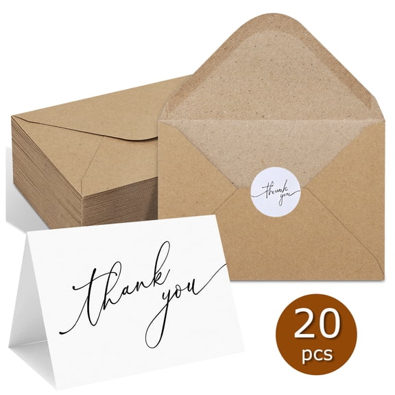 MOZEEDA Thank You Cards with Envelopes and Matching Stickers, Minimalistic Design, for All Occasions, 20 Pack, 4x6 Inch