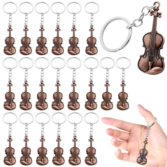20 PCS Violin Keychain, Red Copper Metal Violin Keyring, Music Party Favors for Violin Lovers, Backpack Charms, Car and House Keys, Violin Charm Key Ring for Men and Women