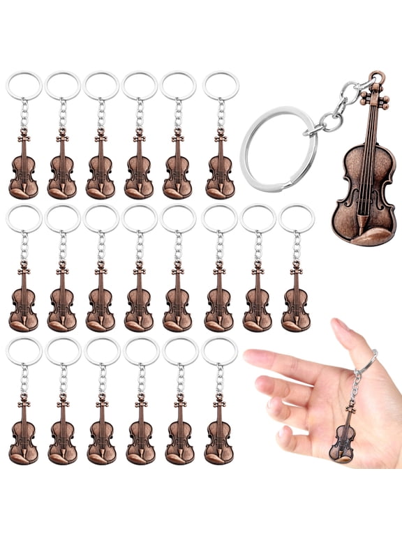 20 PCS Violin Keychain, Red Copper Metal Violin Keyring, Music Party Favors for Violin Lovers, Backpack Charms, Car and House Keys, Violin Charm Key Ring for Men and Women