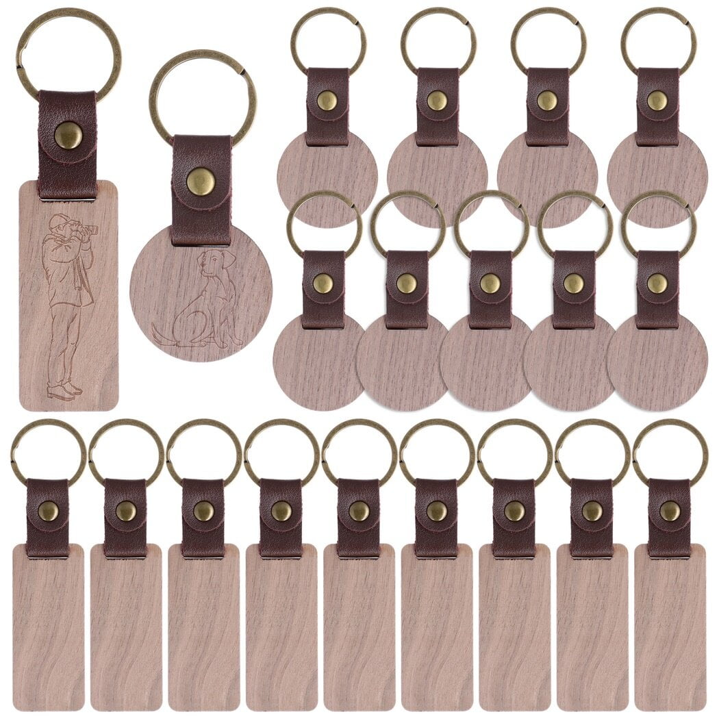 20 PCS Wooden Keychain Blanks, Wood Laser Engraving Blanks Key Chain
