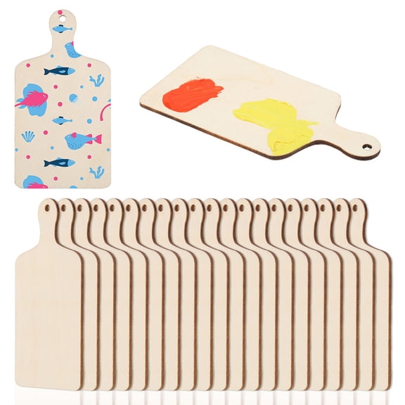 20 PCS Wooden Mini Cutting Board with Handle Mini Unfinished Rectangle Wood Cutting Board DIY Home Decor
