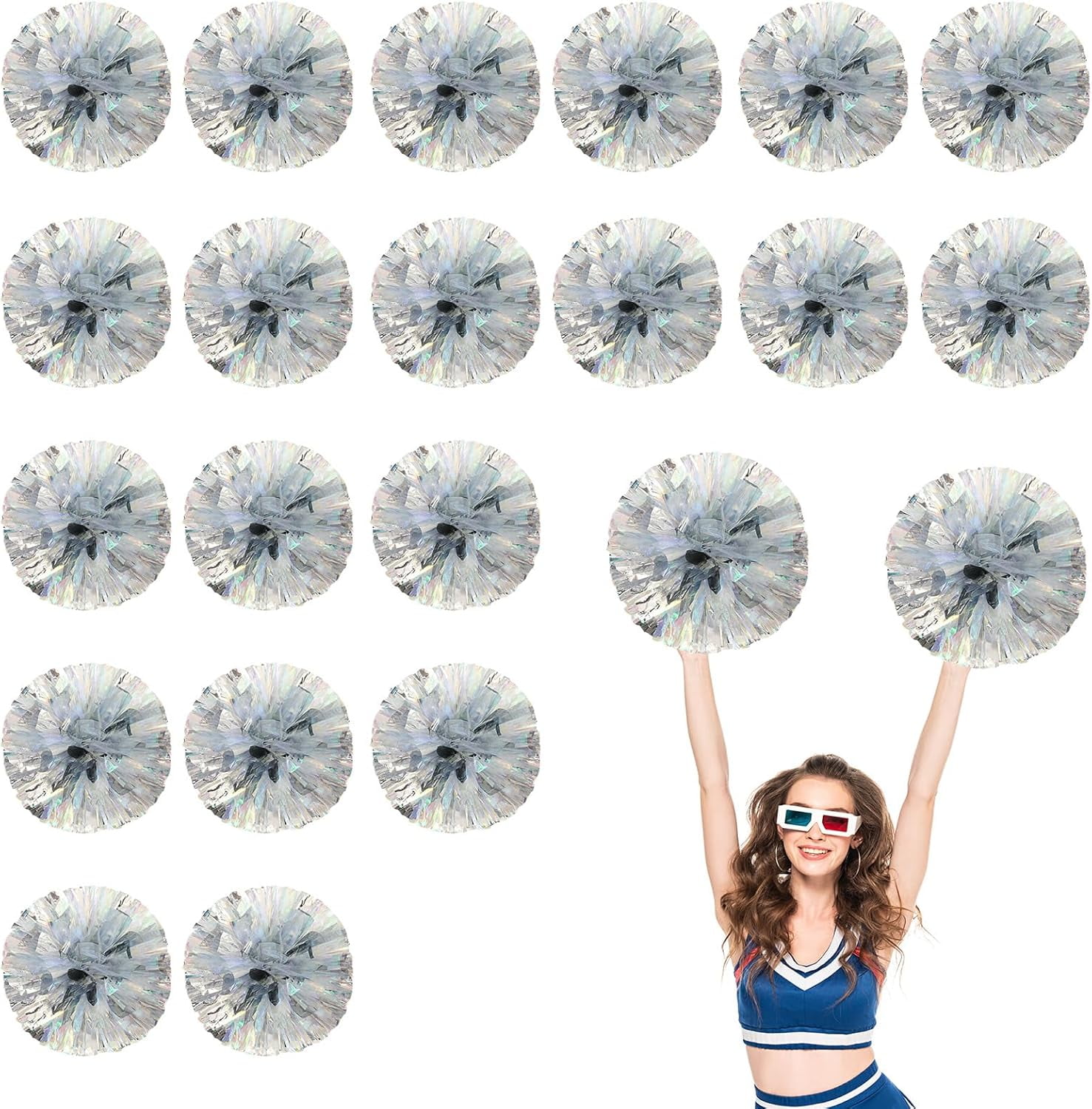 20 PCS pom poms Cheer, 13.8inch Sports Dance for Sports Team Spirit Cheering with Handle Rings