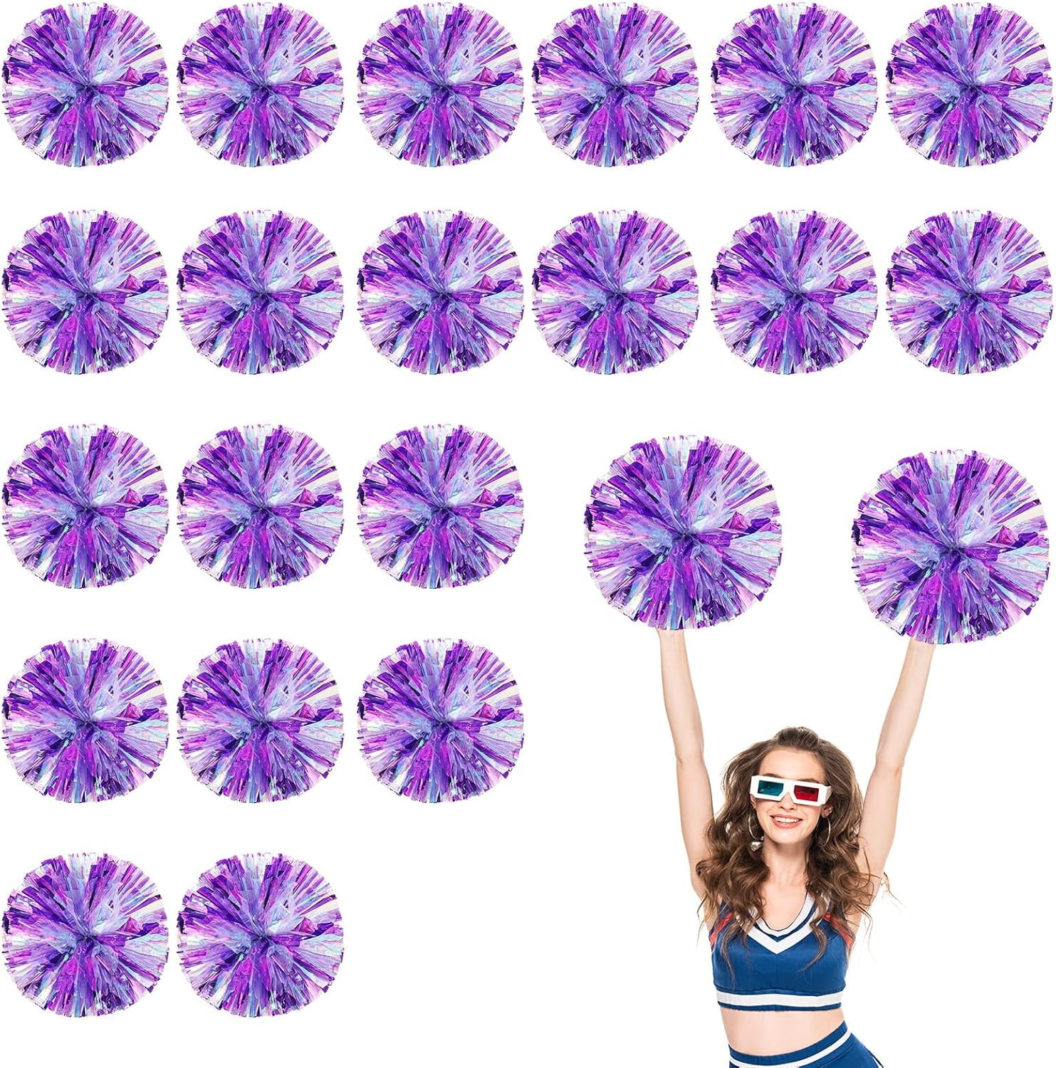 20 PCS pom poms Cheer, 13.8inch Sports Dance for Sports Team Spirit Cheering with Handle Rings
