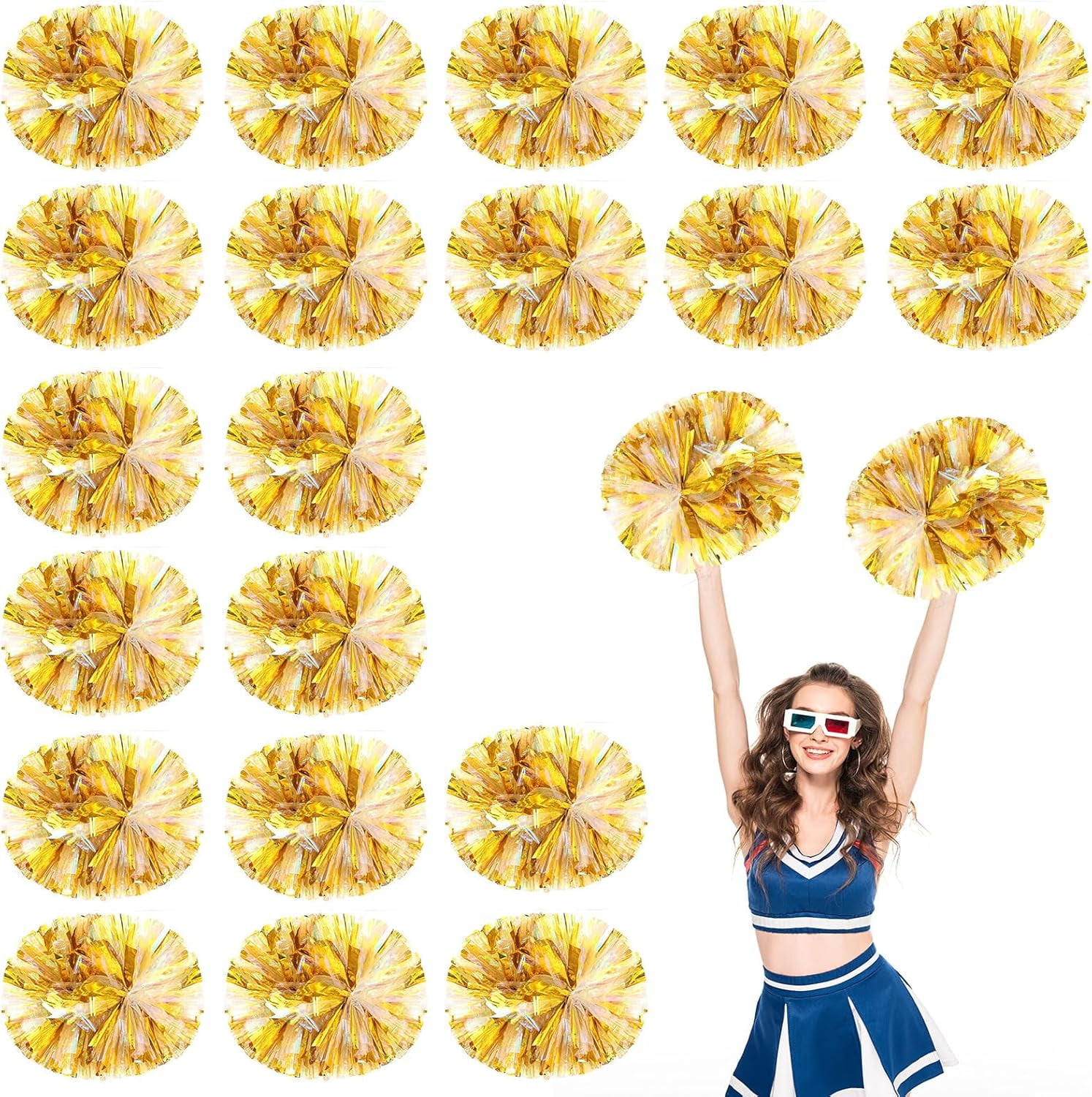 20 PCS pom poms Cheer, 13.8inch Sports Dance for Sports Team Spirit Cheering with Handle
