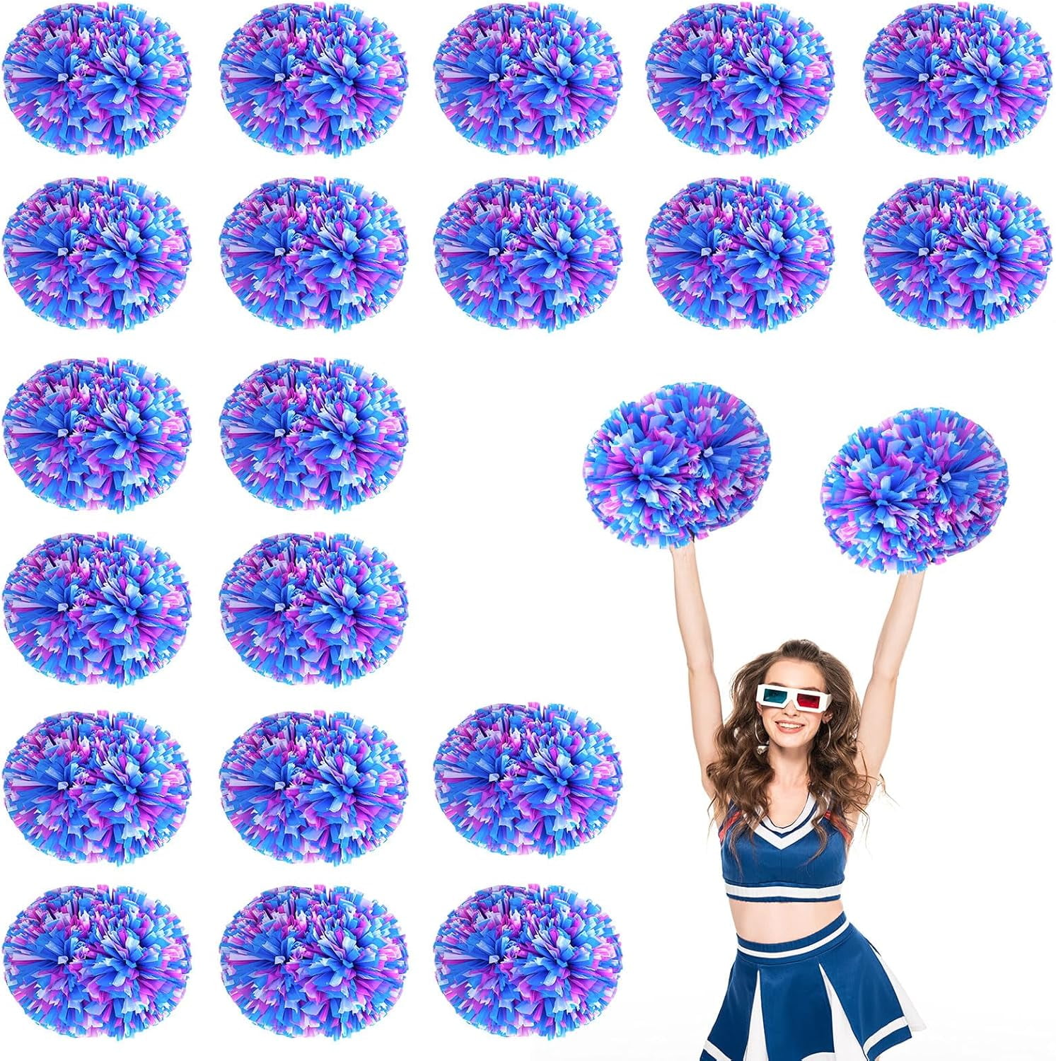 20 PCS pom poms Cheer, 13.8inch Sports Dance for Sports Team Spirit Cheering with Handle