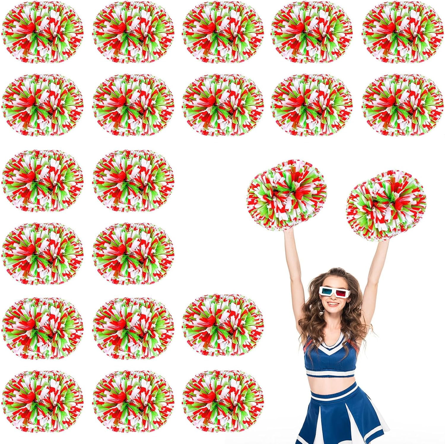20 PCS pom poms Cheer, 13.8inch Sports Dance for Sports Team Spirit Cheering with Handle