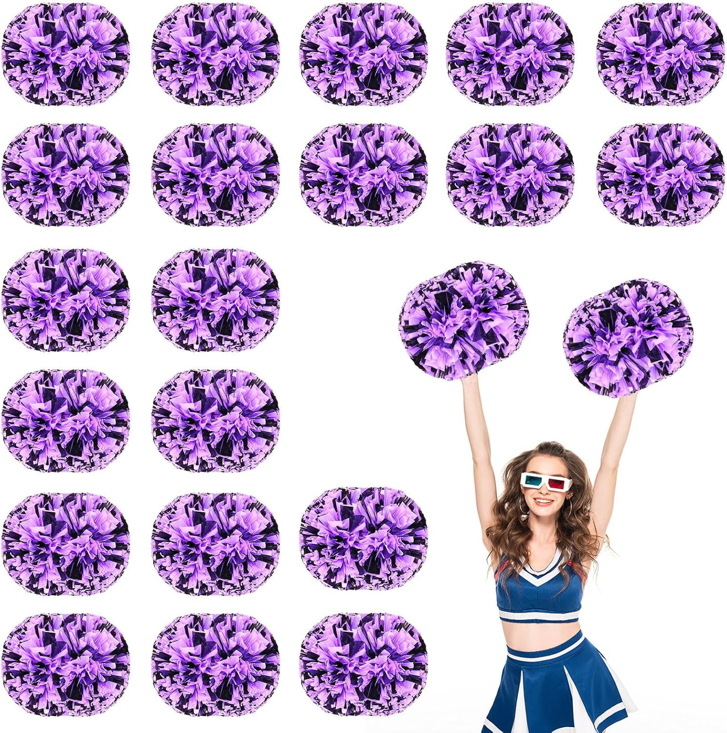 20 PCS pom poms Cheer, 13.8inch Sports Dance for Sports Team Spirit Cheering with Handle
