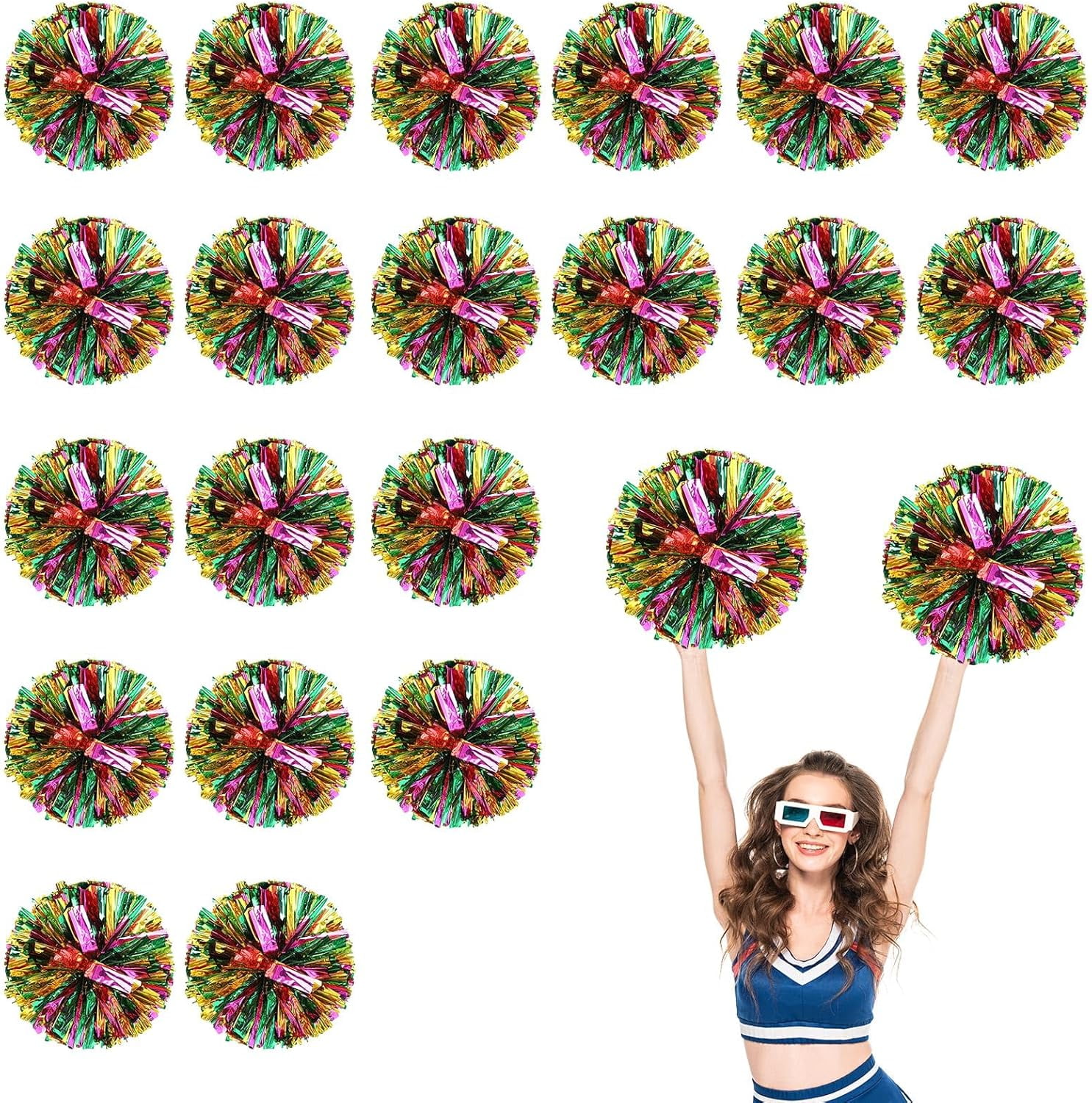 20 PCS pom poms Cheerleading,13.8inch for Sports Teams, Dance Training, and Party Celebrations with Finger Rings