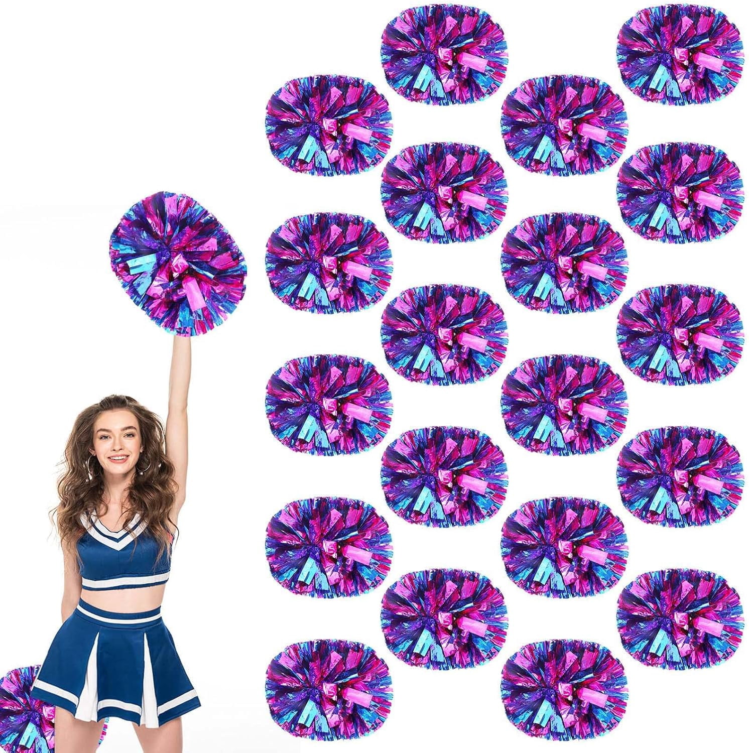 20 PCS pom poms Cheerleading,13.8inch for Sports Teams, Dance Training, and Party Celebrations with Handle