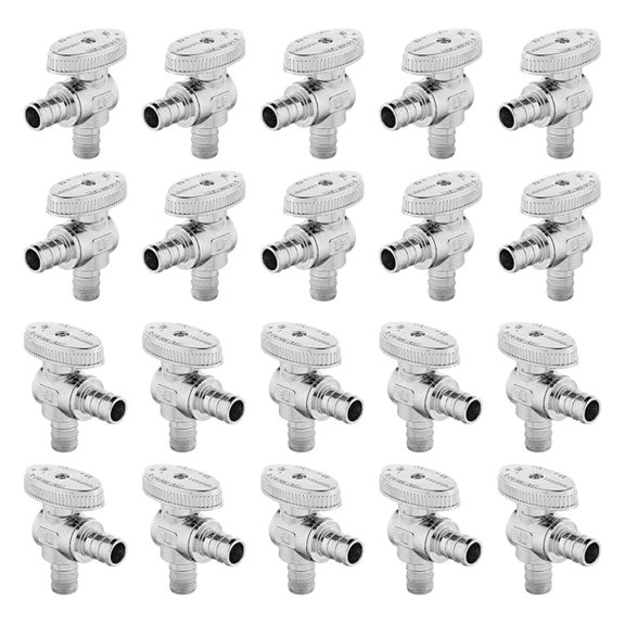 20-PCs Pex Barb Crimp Angle Stop , 1/2" PEX x 1/2" PEX Angle Stop, 1/4 Turn Shut Off for Bathroom, F1807(VALVE102-20)