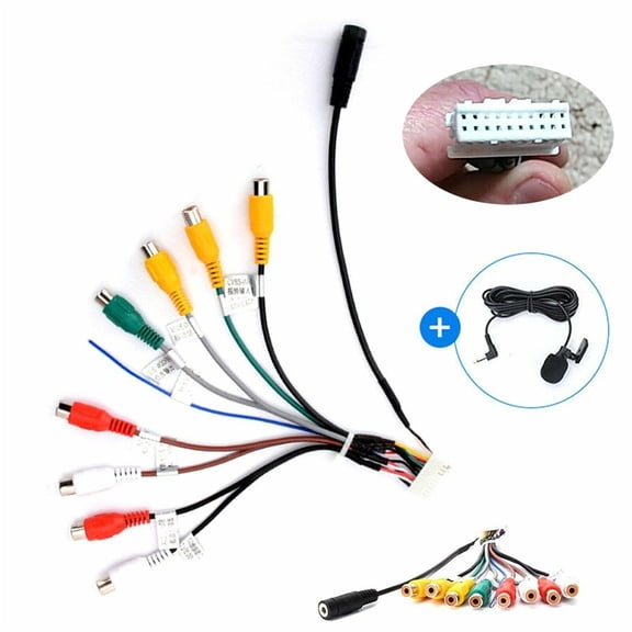 20-PIN Car Auto Stereo Radio RCA Output Wire Aux-in Adapter Cable +MIC Universal