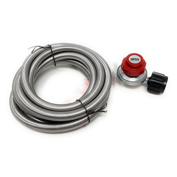 20 PSI Adjustable Propane Regulator with Stainless Steel Braided Hose for Turkey Fryer, Burner, Cooker, Firepit (Hose Length 12 ft)