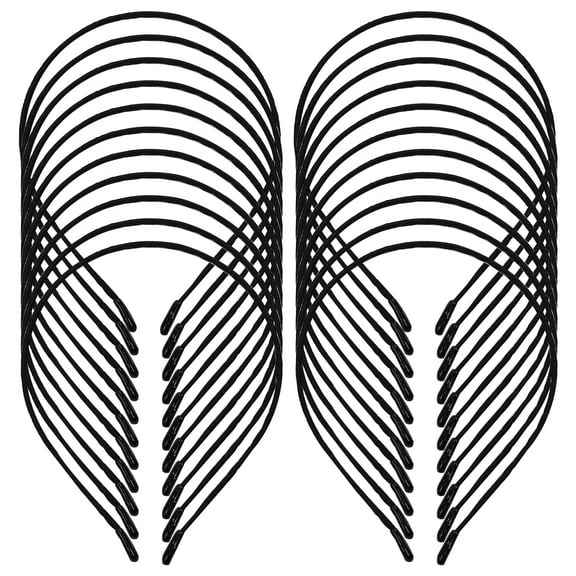 20 Pack 0.5CM Plain Black Cloth Fabric Covered Thin Slim Hard Metal Headband Wire Hairband Elastic Hair Hoop Holder Clasp Tiara Crown for Women Men Headpiece Craft DIY Accessories