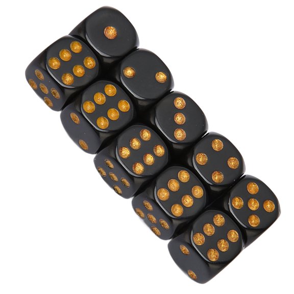 20 Pack 0.6 Inch Black Plastic Six-Sided  with Gold Dots for Board Games, Math & Education 20PCS black plastic Table Board Game Math Teaching Parties