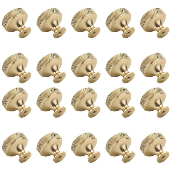 20 Pack 1.2 Inch Brushed Gold Cabinet Knobs Knurled Kitchen Drawer Round Dresser