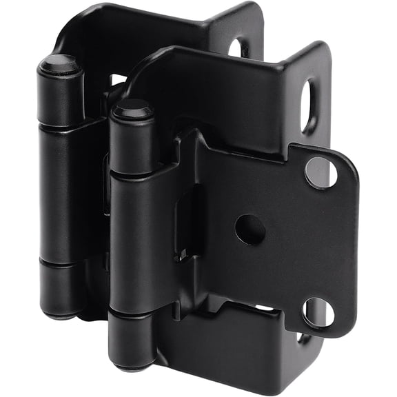 20 Pack 1/2" Overlay Black Cabinet Hinges for Cabint Doors (10 Pairs) Partial Wrap Semi-Concealed Self-Closing Face Frame Hinge for Cupboard & Kitchen Doors w/Screws & Quiet Bumpers