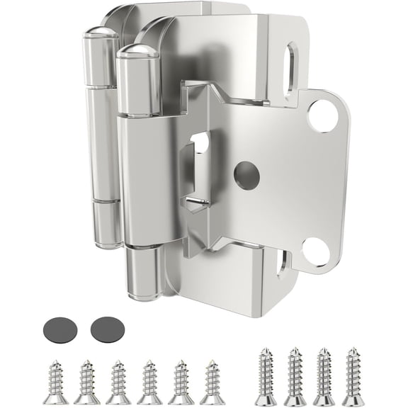 20 Pack | 1/2 inch Overlay Semi Partial Wrap Around Cabinet Hinges, Self Closing Face Frame Variable Decorative Replacement, Kitchen Hardware, with Screw & Quiet Bumper (Satin Nickel)